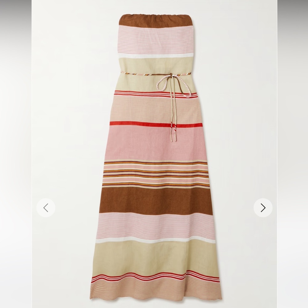 FAITHFULL Yolina strapless belted striped linen maxi dress